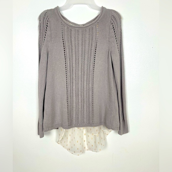 Lucky Brand Layered Split Back Metallic Sweater Gray Cream Gold Womens Size XS - Picture 2 of 14